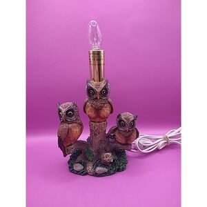 Vintage Mid Century 1970's 3 Owls on‎ Tree Branch Table Lamp Works